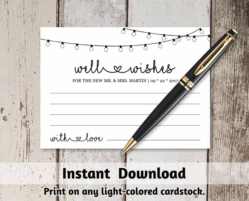 Well Wishes and Marriage Advice Card Printable Template / Well - Etsy