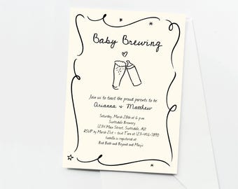 Baby Brewing Invitation Template - Beer and Baby Bottle Toast Doodles Couples Baby Shower, Printable & Evite - Download Digital File Mobile