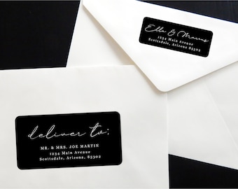 Printable Black Calligraphy Address Label Template, Avery 2 x 4 & 1 x 2-5/8 Wedding, Christmas Envelope - Instant Download Digital File PDF