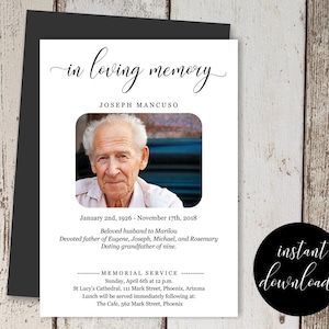 Plantilla de anuncio fúnebre - Servicio conmemorativo imprimible, Invitación masiva - Tarjeta de invitación simple - Descarga instantánea Archivo digital 5x7 PDF