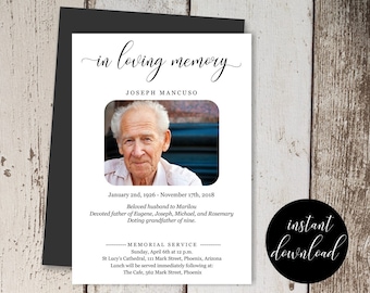 Funeral Announcement Template - Printable Memorial Service, Mass Invitation - Simple Invite Card - Instant Download Digital File 5x7 PDF