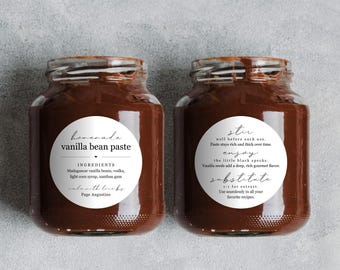 Homemade Vanilla Bean Paste Labels with Instructions, Set of 20 Front and Back (40 in all) Personalized Gift Stickers, Water & Oil Resistant