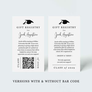 Carte cadeau de remise des diplômes avec modèle de code QR, faire-part de remise des diplômes imprimable/insertion d'invitation à une fête, pièce jointe à télécharger numériquement