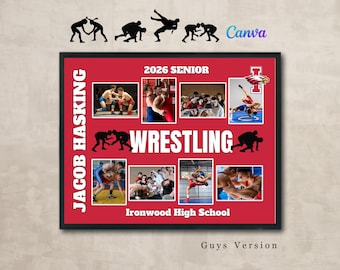 Wrestling Senior Night Collage Canva Template, Girl or Guy, Add Photos, Text & School Logo, 11x14 Poster Print Gift, (Digital Download)