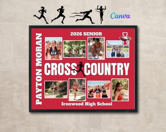 Cross Country Senior Night Collage Canva Template, 11x14 Print, Add Photos, Text & School Logo, Wall Art Poster Gift, Instant Download