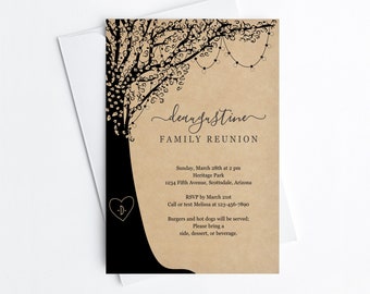 Family Reunion Invitation Template, Printable Family Tree Party Invite & Evite Rustic Kraft Paper Instant Download Digital File Editable PDF