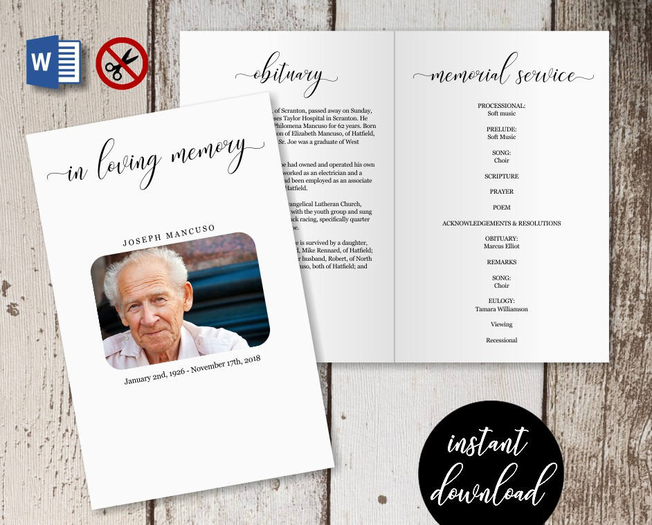 funeral program template printable