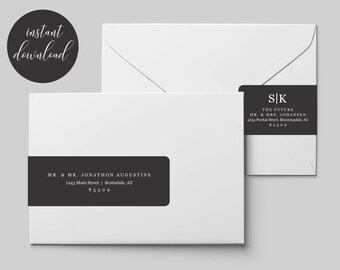Printable Black Address Template for Envelope Wraparound Labels - Avery 22838 Wrap Around - Instant Download Digital File PDF