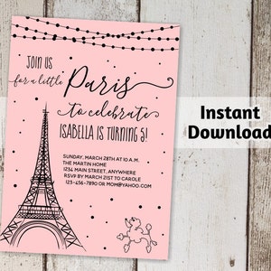 Paris Invitation Girls Birthday Party Printable Template Print on Card ...