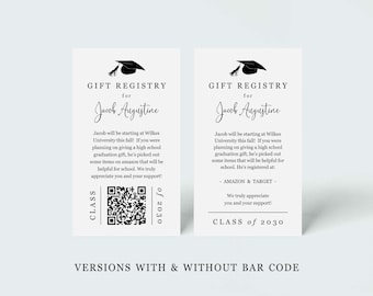 Graduation Gift Registry Card w- QR Code Template, Printable Graduation Announcement / Party Invitation Insert, Enclosure Download Digital