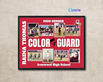 Color Guard Senior Night Collage Canva Template, 11x14 Print, Add Photos, Text & School Logo, Wall Art Poster Gift, Instant Download