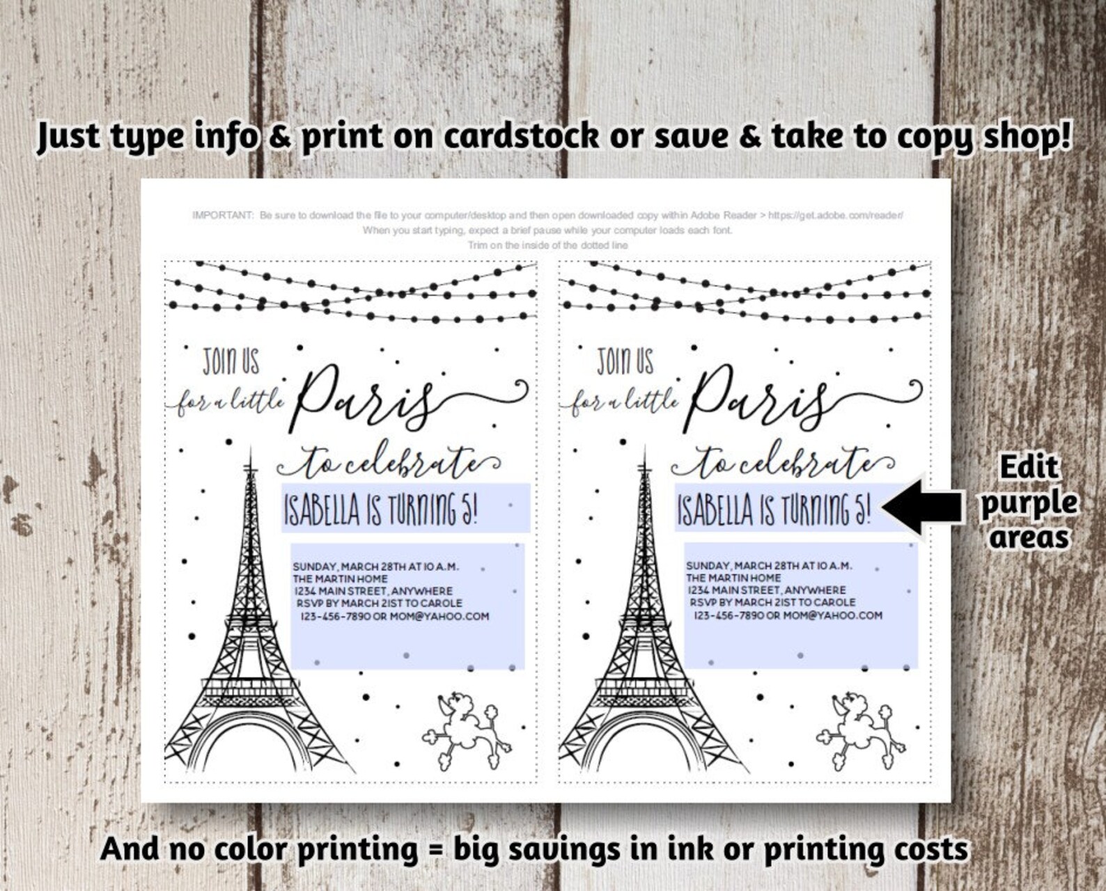 Paris Invitation Girls Birthday Party Printable Template - Etsy