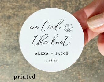 We Tied the Knot Pretzel Label - 2" Round Personalized Wedding Favor Cookie Stickers