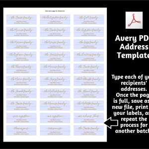 Gold Address Label Template Printable Envelope Avery 1 x 2 5/8 Navy Burgundy Green Black, Wedding Christmas Instant Download Digital File image 3