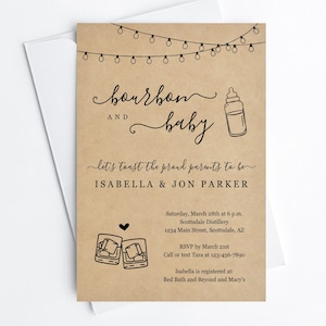 Bourbon and Baby Shower Invitation Printable Template, Whiskey Toast & Baby Bottle Invite Evite, Instant Download Editable PDF Digital File