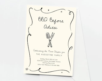 Going Away BBQ Invitation Template, Printable Farewell Barbeque Moving Party - Farewell Barbecue Doodles - Instant Download Digital File