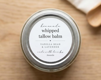 Whipped Tallow Balm Label, Printable Homemade Gift Sticker, Edit 2" Round Template in Canva