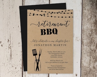 Printable Retirement BBQ Invitation Template - Barbeque Party, Barbecue - Rustic Mason Jar, Kraft Paper - Instant Download Digital File PDF