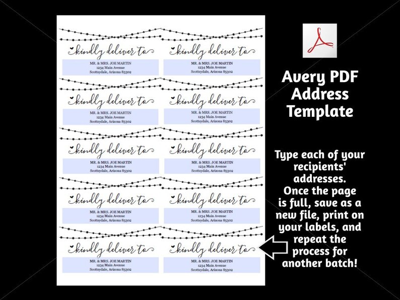 Printable Address Template Envelope Labels Avery 2x4 & Etsy