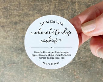 Homemade Cookies Label - 2" Round Ingredients Label, Bakery Bread Baked Goods Homemade Food Sticker