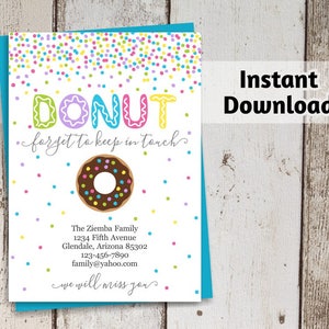 Donut Vergessen Sie in Kontakt zu bleiben - Lustige Umzug Ankündigung Vorlage - druckbare Neues Zuhause, Neue Adresse Karte - Sofortiger Download Digitale Datei