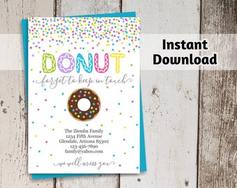 Donut Forget to Keep in Touch - Funny Moving Announcement Template - Printable New Home, New Address Card - Instant Download Digital File