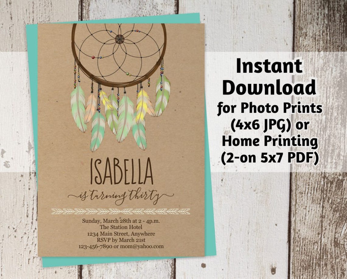 Dream Catcher Invitation Feather Dreamcatcher Birthday Party - Etsy