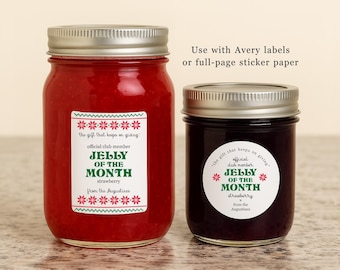 Jelly of the Month Club Label Template, Printable 2" Round & Rectangle, Fun Christmas Vacation Stickers, Editable Download File