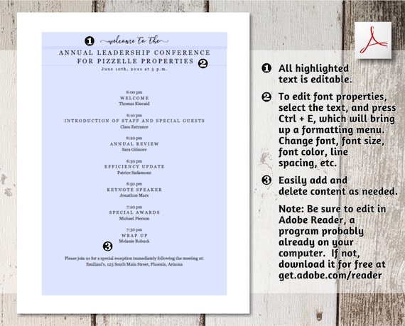 Meeting Agenda Template Printable Formal Business Board Team Etsy