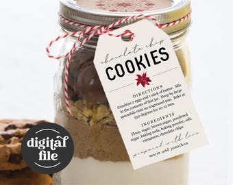 Christmas Cookie Mix in a Jar Gift Tag Template - Instructions Directions Ingredients, Custom Editable PDF Digital File Instant Download