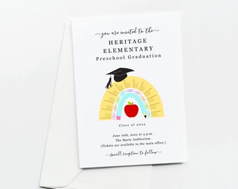 Preschool / Kindergarten Graduation Invitation Template, Printable Invite Evite from School or Teacher, Instant Download Digital File PDF