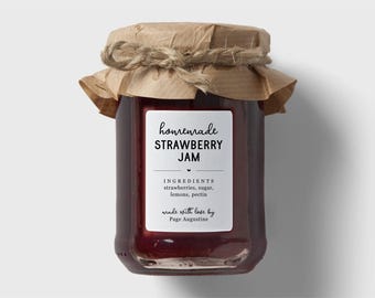Homemade Jam Label Template, Printable Mason Jar Gift Sticker, Simple Strawberry Jelly Canning Sticker Digital File Instant Download DIY