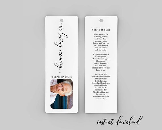 funeral bookmark template printable memorial bookmark etsy