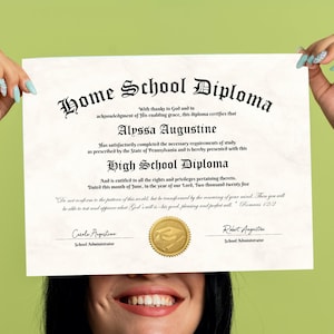 Diplôme religieux d'école à domicile avec sceau d'or, modèle de certificat d'obtention du diplôme d'études secondaires d'école à domicile imprimable, fichier de téléchargement modifiable