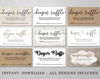 Printable Diaper Raffle Card Template - Baby Shower Invitation Insert - Digital File Instant Download - Rustic Calligraphy Heart Kraft Paper