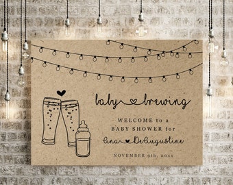 A Baby is Brewing Baby Shower Welcome Sign Printable Template, Beer Toast Brewery Gender Reveal Poster DIY PDF Instant Download Digital File