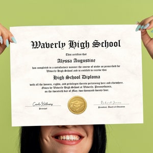 High School Diploma with Gold Seal, Printable Customized Diploma Replica Template, Editable Graduation Certificate Download File