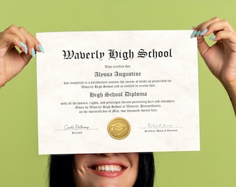 High School Diploma with Gold Seal, Printable Customized Diploma Replica Template, Editable Graduation Certificate Download File