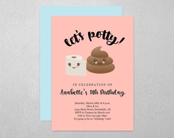 Poop Birthday Invitation Template, Printable Kawaii Poop & TP Emoji Theme Invite, Tween Girl / Boy Party, Instant Download Digital File PDF