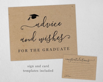 Printable Graduation Advice and Wishes Sign & Card Templates, Words of Wisdom, Graduation Party Decorations, Instant Download Digital File