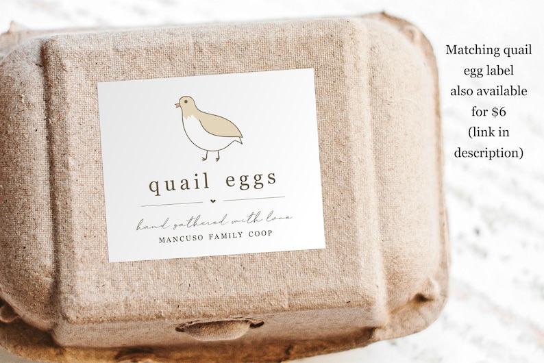 May include: A brown cardboard egg carton with a white label that says "quail eggs" and features a hand-drawn illustration of a quail. The label also says "hand gathered with love" and "MANCUSO FAMILY COOP".
