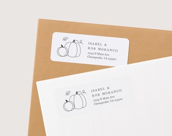 Fall Address Label Template - Printable Envelope Return Address Label, Avery 1 x 2-5/8", Hand Drawn Pumpkins, Download Digital Editable PDF