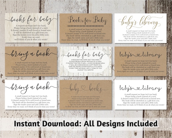 Printable Baby Shower Book Request - Bring a Book Instead of a Card - Rustic Wood Instant Download - Avery Business Card Template 8871