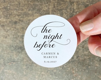 Etiquetas para galletas "La noche anterior" - Redondas de 2" personalizadas para recuerdo de cena de ensayo