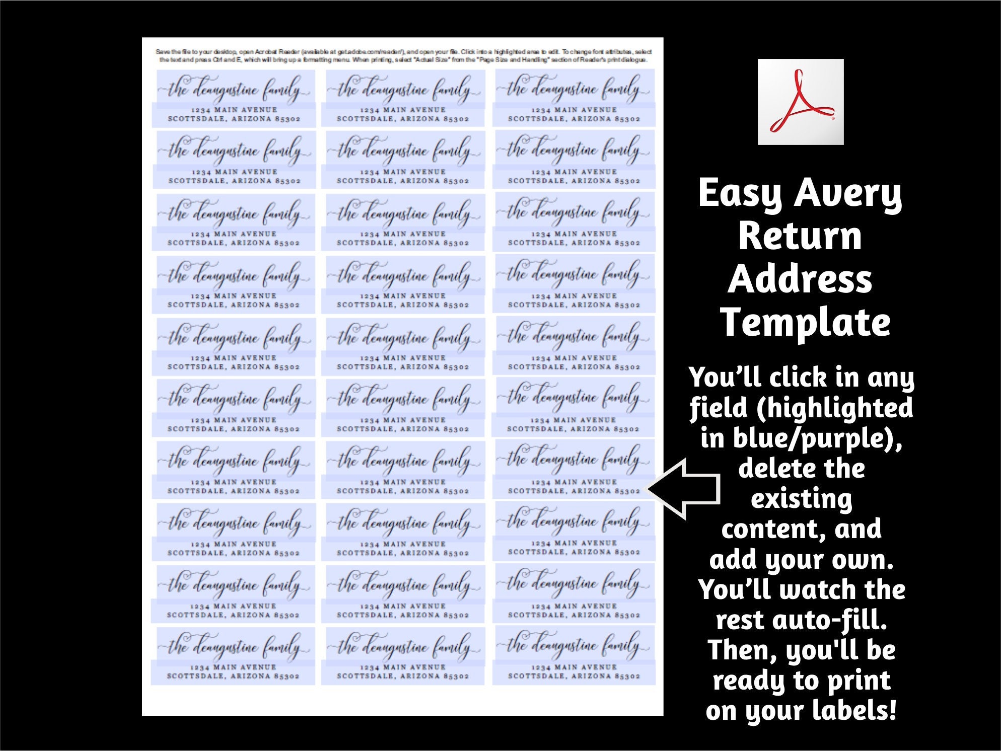 Return Address Label Template Printable Envelope Label Avery 1 X 2 5 8 Instant Download Digital File Editable Pdf Wedding Christmas Etc