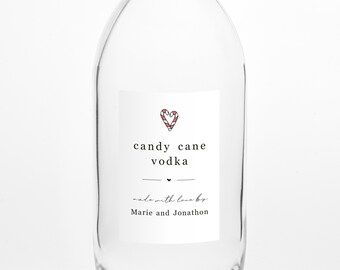 Printable Candy Cane Vodka Bottle Label Template, Custom Vodka Gift / Favor Tag, Personalize Custom Digital File Instant Download DIY