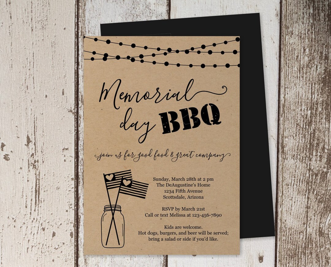 Memorial Day BBQ Invitation Template, Printable Holiday Cookout Picnic ...