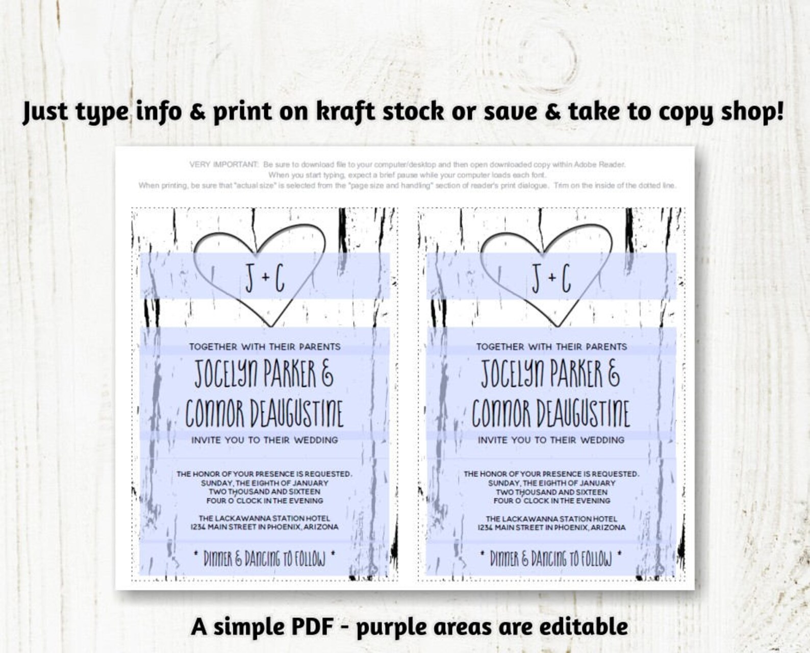 Wedding Invitation Template Printable Rustic Tree / Wood | Etsy