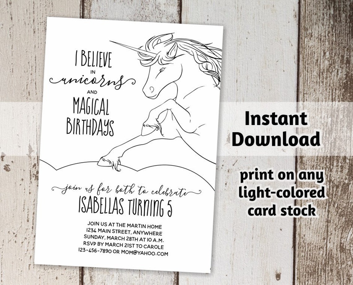 Unicorn Birthday Party Invitation Printable Template Instant - Etsy