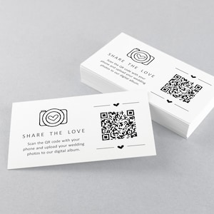 Condividi l'amore Matrimonio Codice QR Album fotografico digitale Carta, stampabile Cattura l'amore Biglietto da visita Dimensioni Modello Download immediato Digitale
